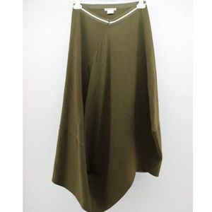SARAH PACINI Asymmetrical Rayon Olive Green Skirt